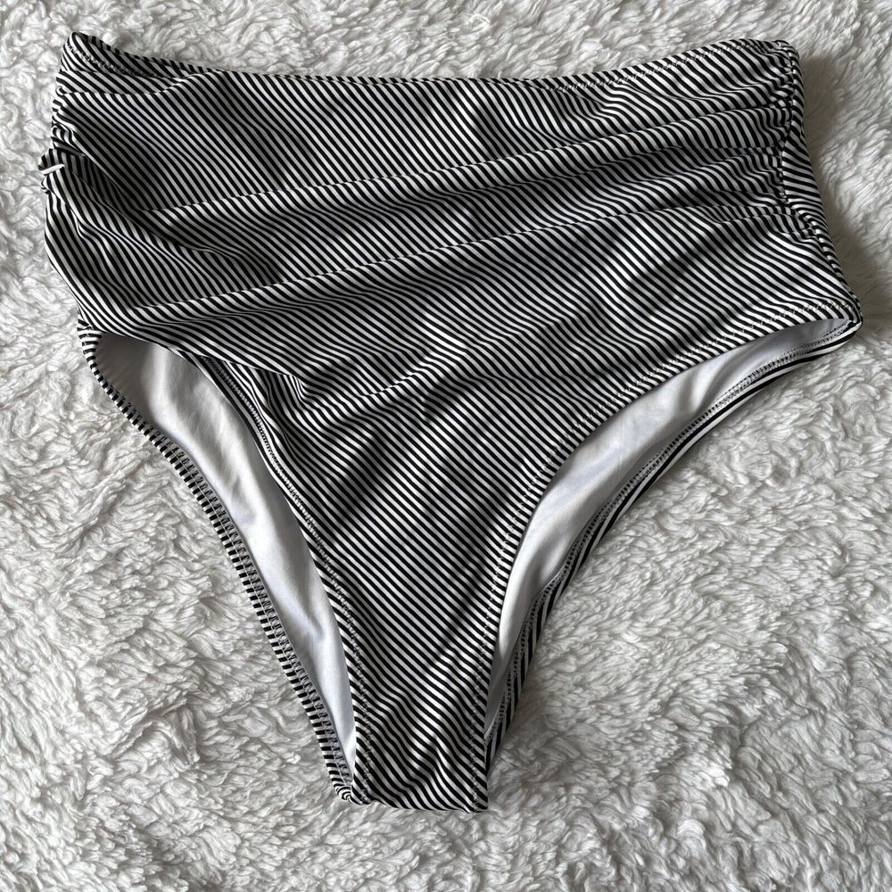Cupshe Womens Xl Bikini Swimsuit Bottoms High Waisted Striped Black White